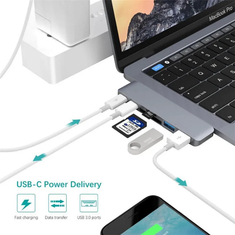 USB 3 1 Type-C концентратор TF/SD кардридер USB-C PD C 40 Гбит/с данных 6 в Алюминиевый Тип адаптер для
