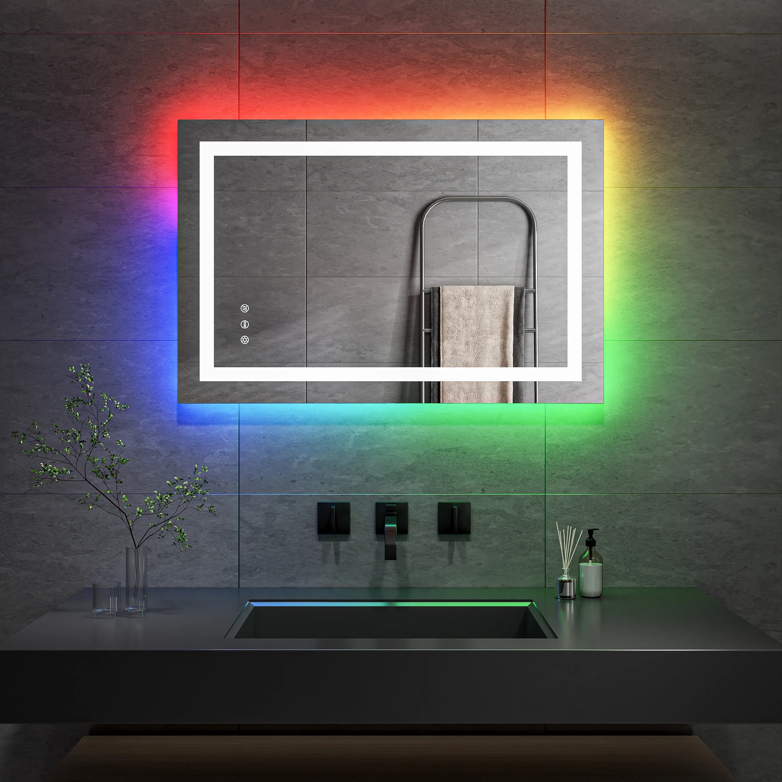 Illuminated Backlit Touch Screen Smart Modern Hotel Rgb Light Up Led Bathroom Mirror With Led Light