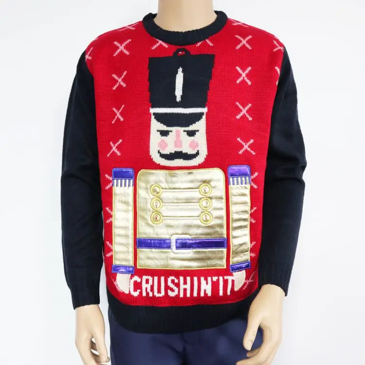 Led lights Ugly Christmas knit sweater  sequin embroidery Jacquard and winter   pullover with decorations of pompom , fur