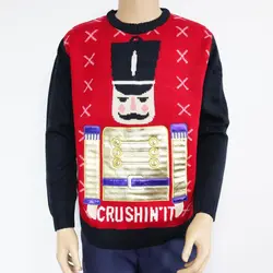 Led lights Ugly Christmas knit sweater  sequin embroidery Jacquard and winter   pullover with decorations of pompom , fur