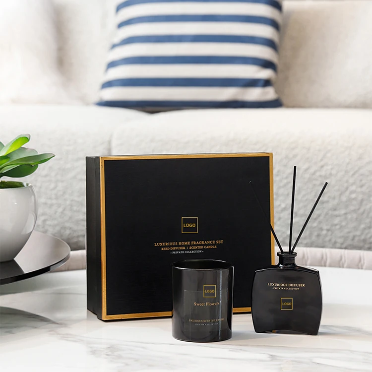 Home Fragrance Private Label Luxury 200g Scented Candle 100ml Reed Diffuser Essential Oil Aroma Reed Diffuser Sets For Gifts