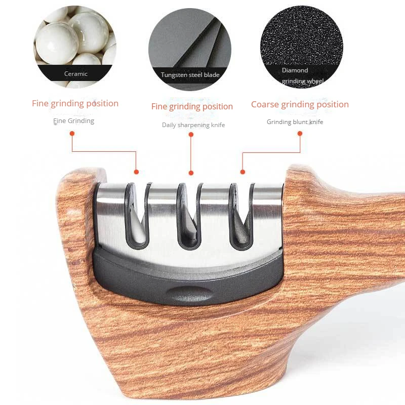 Handheld three-section wood grain covering sharpener household professional diamond knife sharpener fast fixed