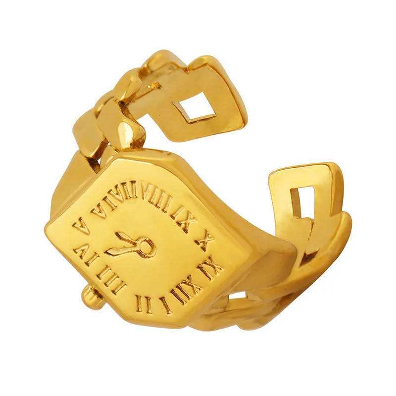 Vershal VSC149 New Arrival Trendy 18K Gold Plated Hot Selling Commemorative Hip Hop Vintage Roman Clock No Fade Open Ring