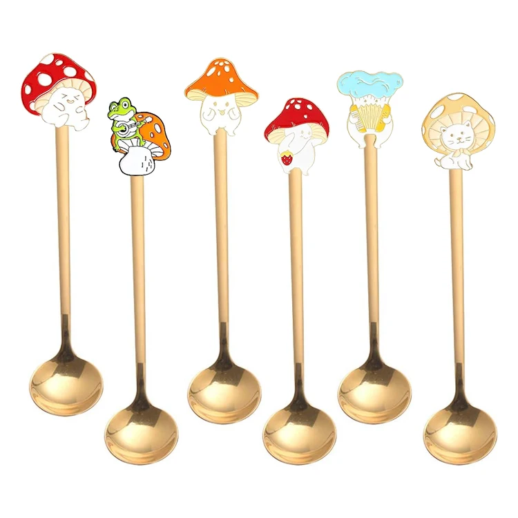 Custom Logo 304 Stainless Steel Round Long Handle Mini Small Silver Gold Dessert Ice Cream Spoon Reusable Coffee Tea Stir Spoon