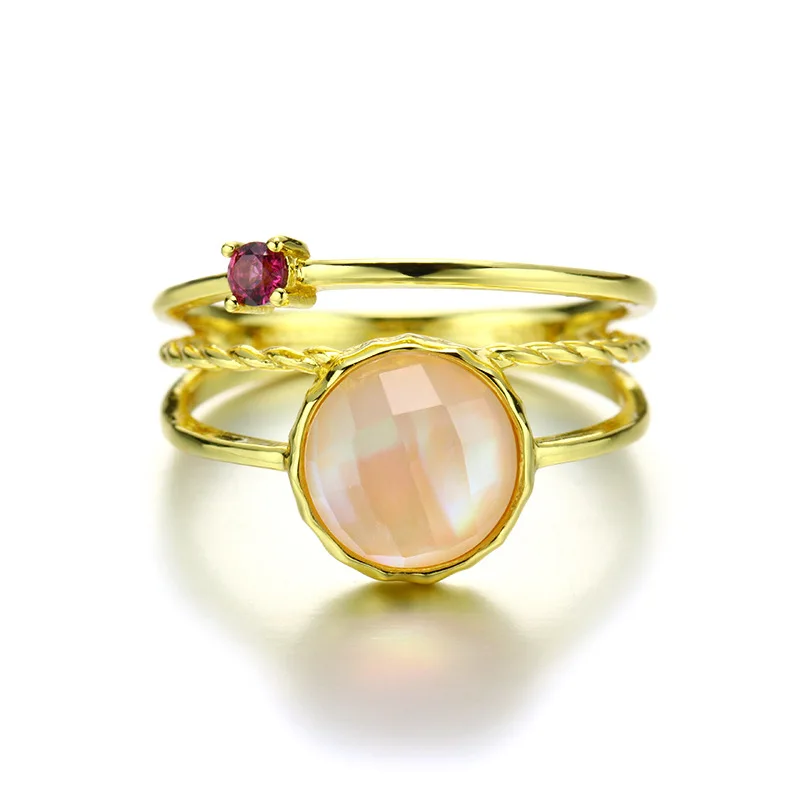 Elegant Multilayer Natural Crystal CZ 925 Sterling Silver Ring