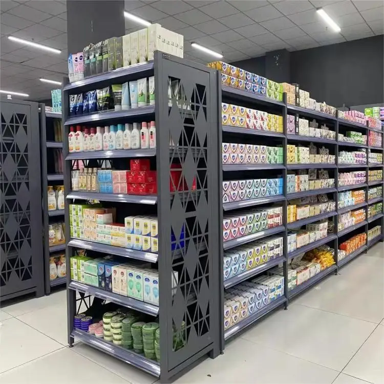 Customization Grocery Store Fixtures Retail Display Shelf Design Double Sided Supermarket Shelves