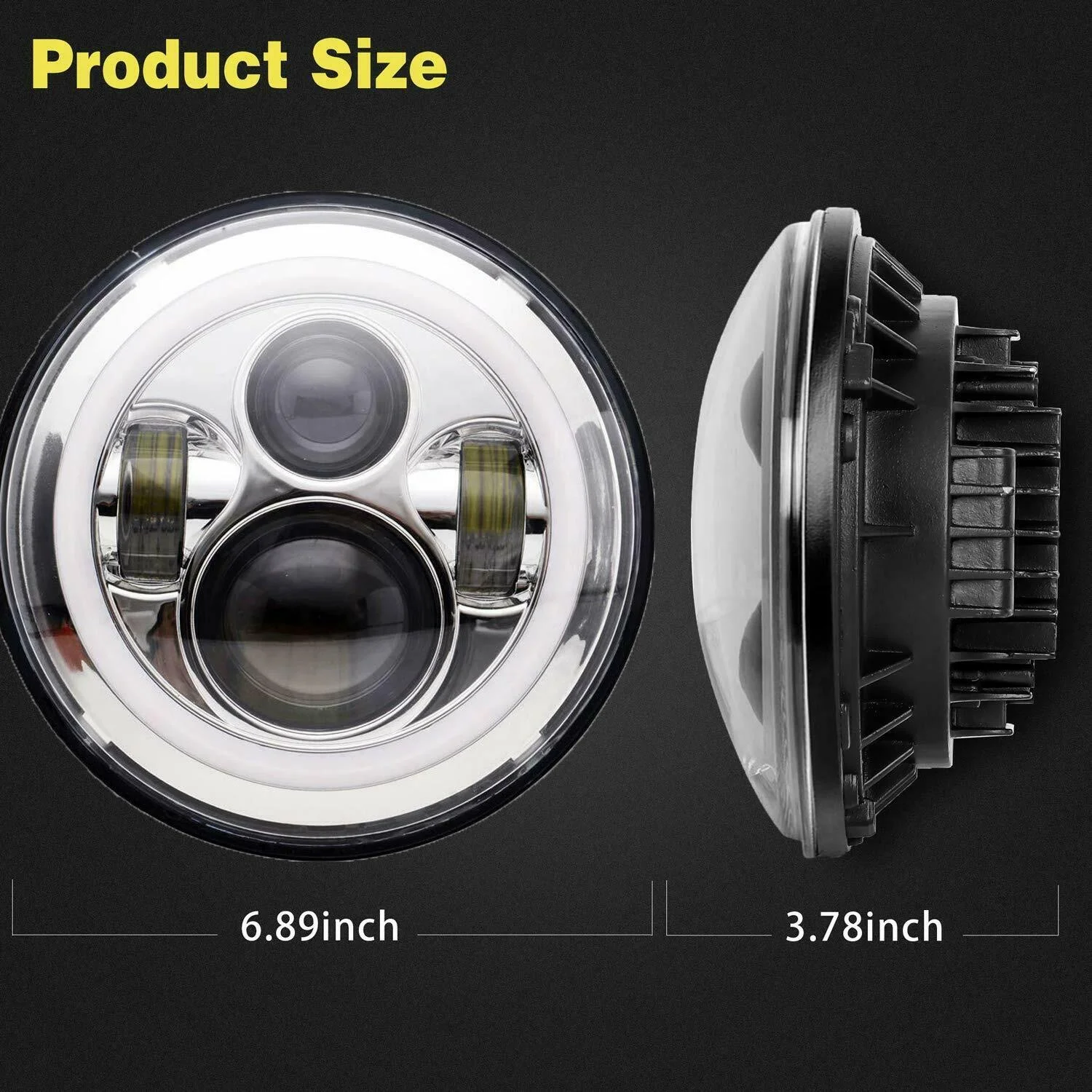 Youstar Light Chrome 7 Inch Led Headlight Compatible for Jeep Wrangler JK LJ CJ Rubicon Sahara Willys Hummer H1 H2