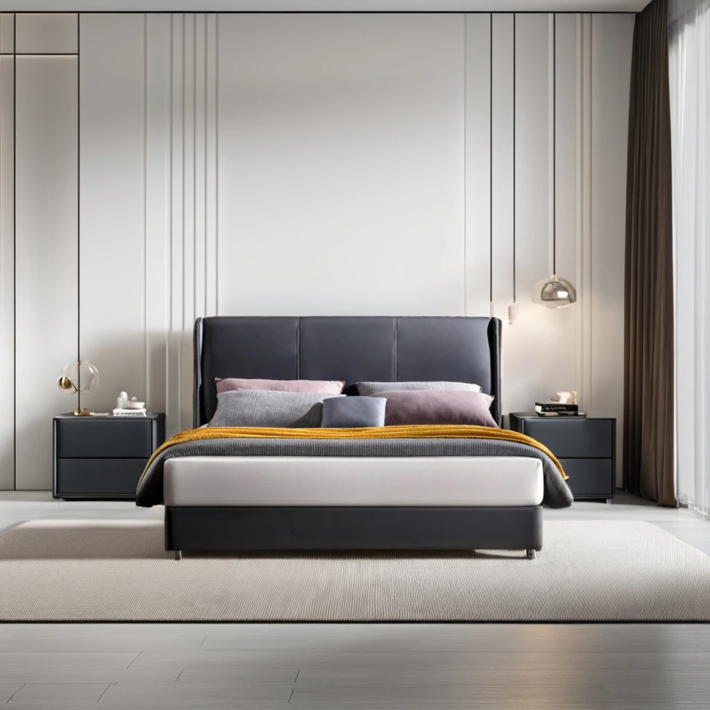 Modern Grey High Imitation Leather Bed 1.8 m Double Leather Bed Master Bedroom Furniture