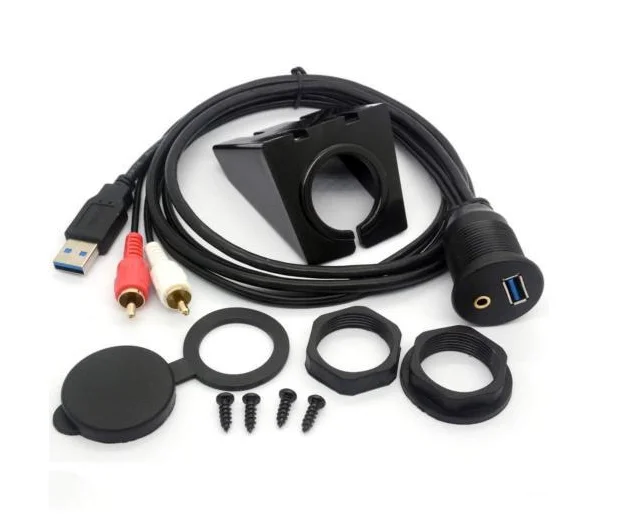 Sinasolar DMF-KSV/2R USB3.0 & AUX to RCA Dashboard Waterproof Flush Car Mount for Car Truck Dash Panel Extension Cable