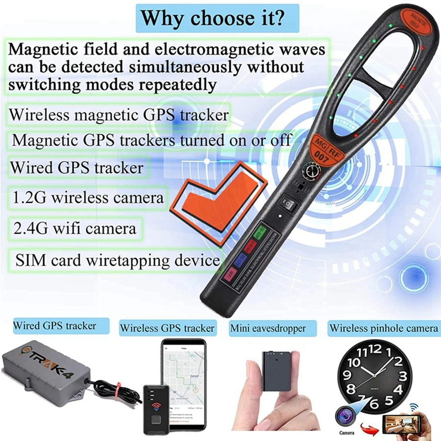 Портативный ручной защитный автомобильный GPS-трекер с камерой GSM RF детектор сигнала сканер