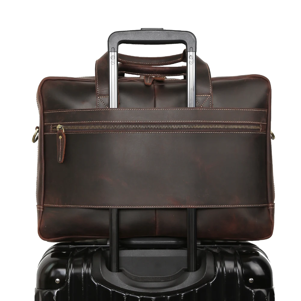 High Quality Brand Large Capacity Vintage Mens Full Grain Genuine Leather Bags Crazy Horse Cow Leather Travel Laptop Briefcase