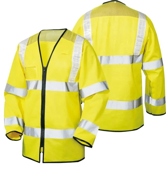 Long sleeves reflective safety vest High Vis Visibility with zipper and chest pocket for protective woking