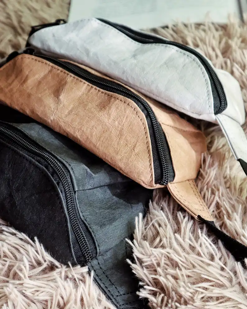 Экологичная переработанная моющаяся поясная сумка из крафт-бумаги для занятий спортом и бегом