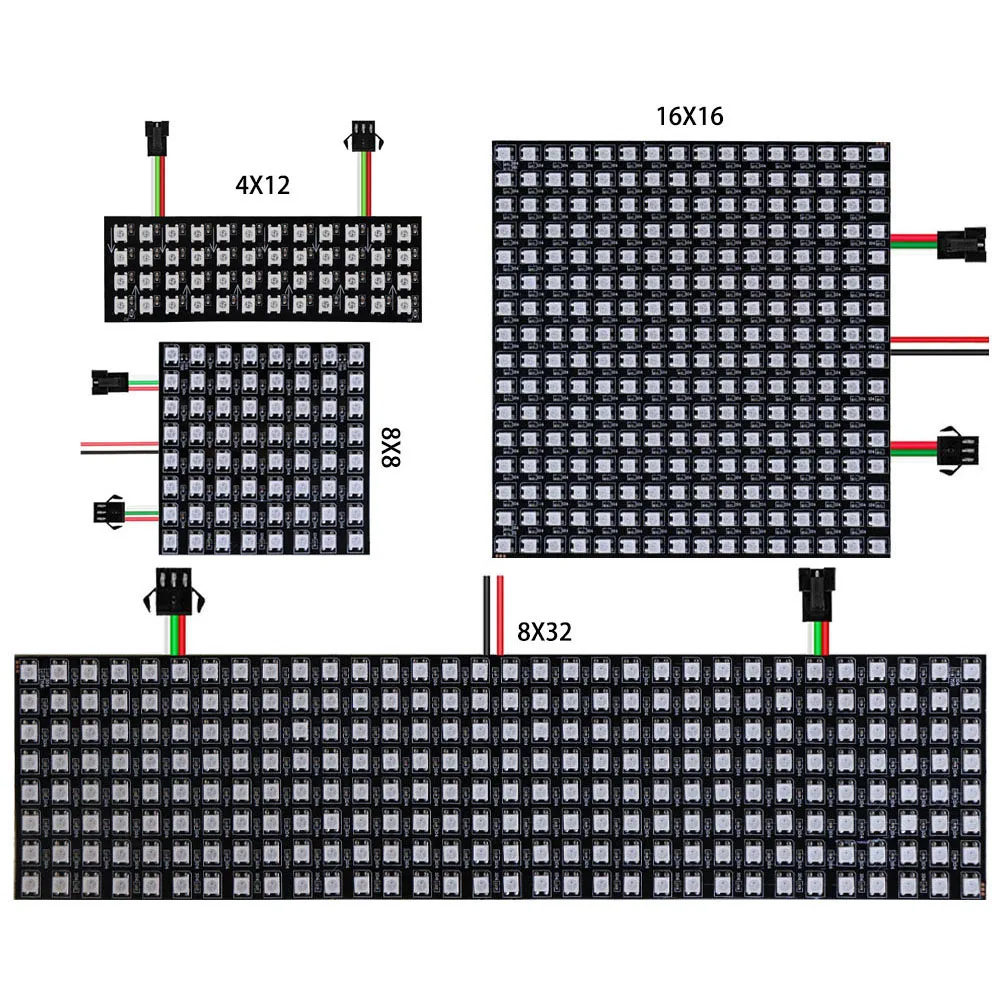 WS2812B RGB LED Digital Flexible Individually Addressable Panel Light WS2812 4X12 8X8 16X16 8X32 Module Matrix Screen 5V