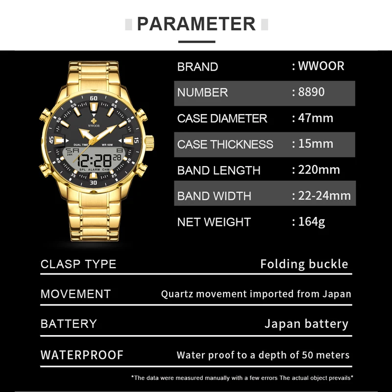 Wholesale Of New Products WWOOR 8890 Digital Quartz Watches Sport Waterproof Wrist Watch For Men Luxury