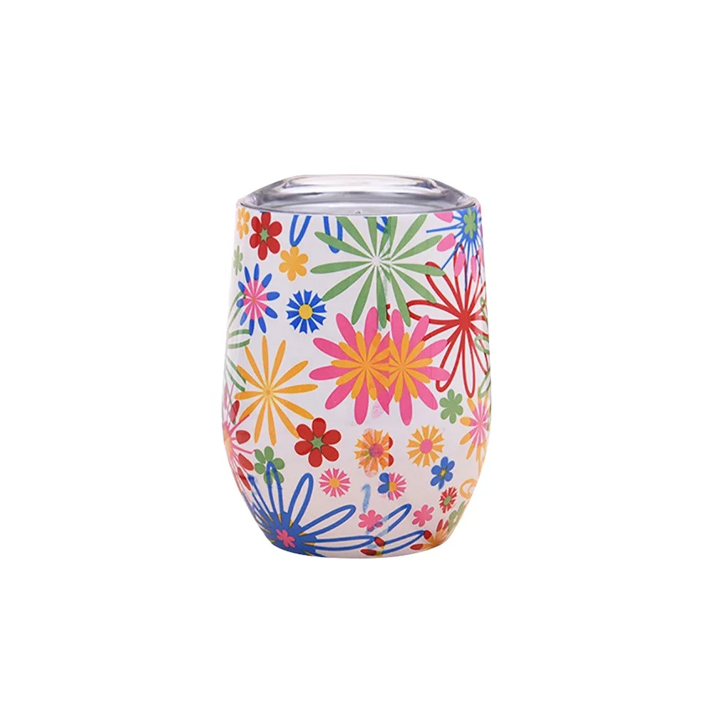 12oz 350ml unique vacuum insulated stainless steel wine tumbler with lid and straw wholesale powder coated wine thermos