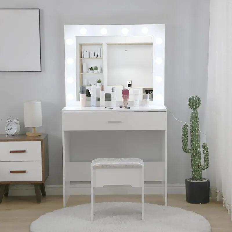 Kit Furniture Cosmetic Download Mirror Round Makeup Artist Make Up Led Light Dressing Makeup Vanity Table Desk With Mirror