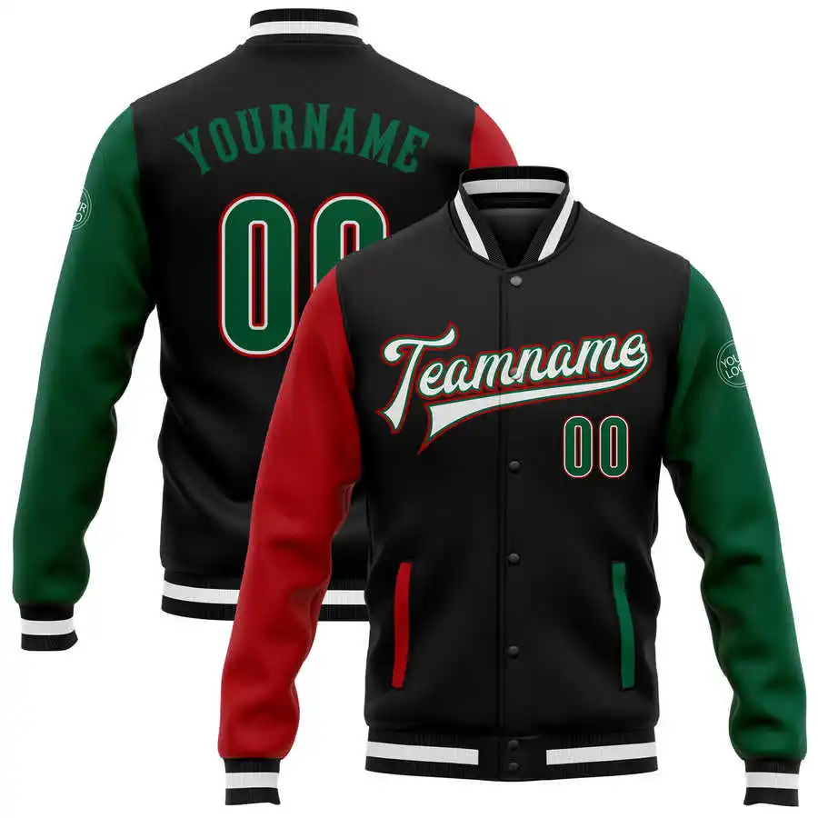 Custom Mexican Flag Bomber Jacket Letterman Clothes Manufacture Button Outdoor Jackets