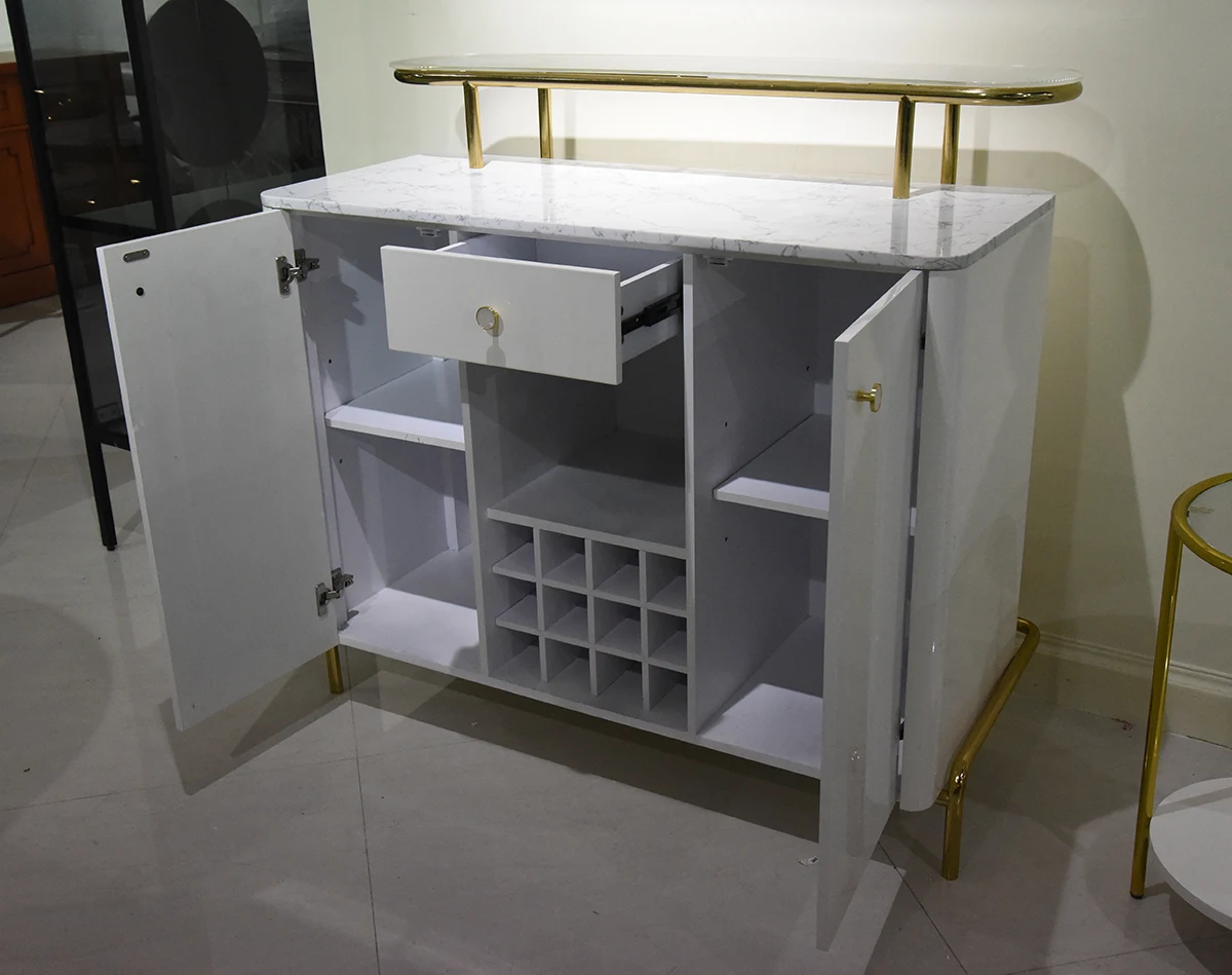 Luxury Vintage Modern Living Room Furniture White Wood Wooden Buffet Sideboard Mini Corner Home Coffee Wine Bar Cabinet For Home