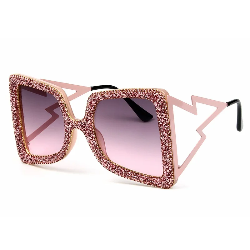 2019 UV400 Italy Design Luxury Diamond Big Frame Oversized Bling Sun Glasses Women Crystal Rhinestone Shades Sunglasses