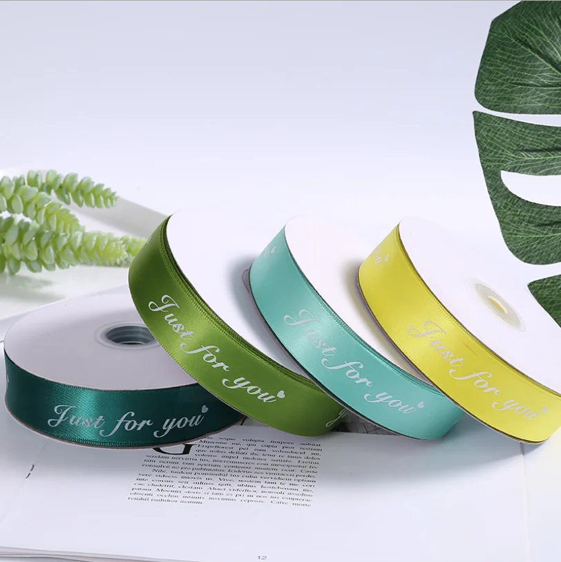Оптовая продажа, шелковая лента 2,5 см/21 м для упаковки подарков, декоративная лента с принтом логотипа
