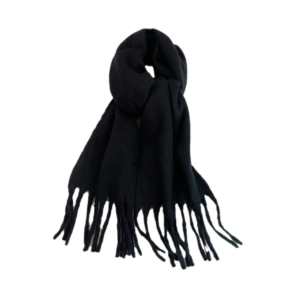 Winter Warm Woven Scarf  Long Solid Color Women  Thick Unisex Mohair Fabric Cashmere Warm Scarf With Tassel