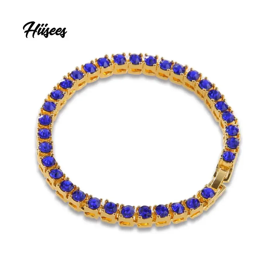 New Arrival Round Tennis Blue Crystal Bracelet Shiny Choker Jewelry Transparent Bridesmaid Alloy Rhinestone Bracelet