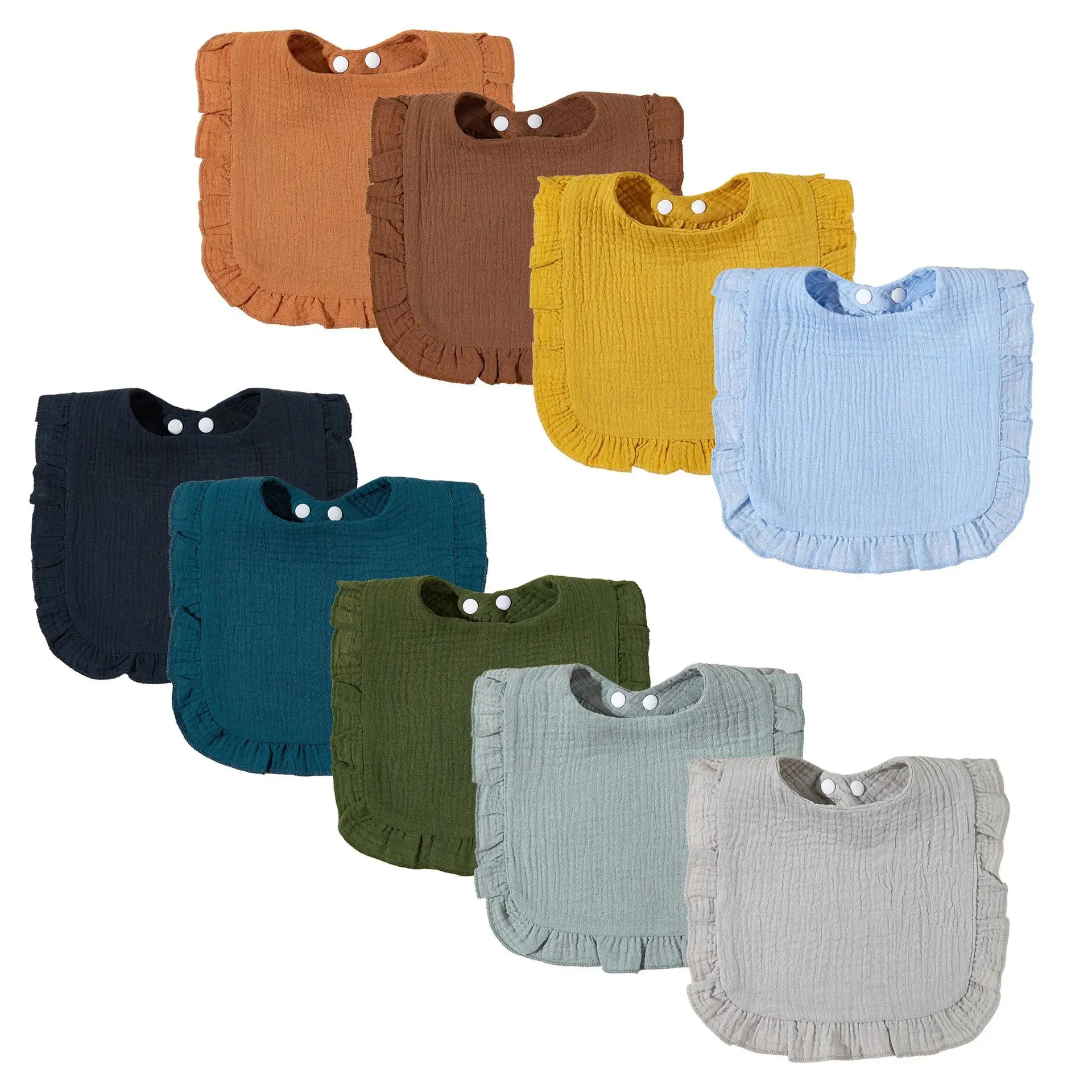 Muslin Baby Bibs Ruffled  Bandana Drool Bibs Cotton for Unisex Boys Girls Solid Colors Set for Teething and Drooling