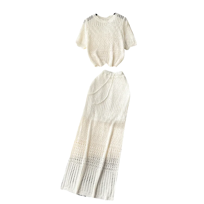 2024 Spring Korean 2 Piece Set For Women Top And Knitted Skirts Set Clothing Wholesale