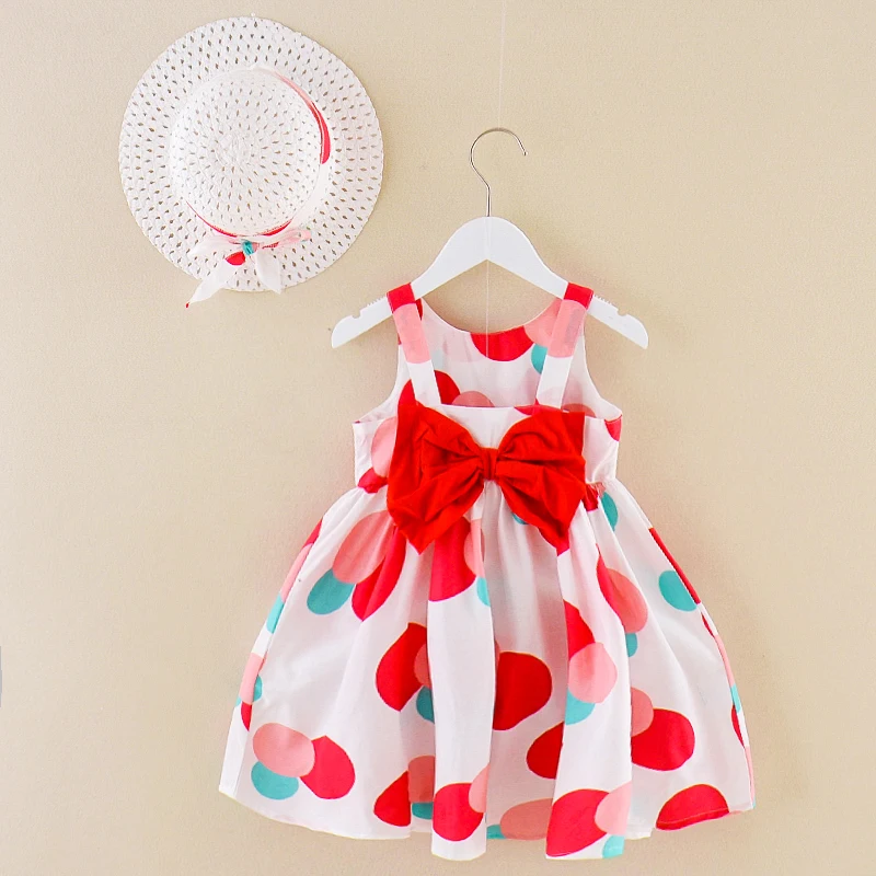 Чжэцзян Huzhou фабрика OEM Дешевые Товары для малышей милое модное платье в горошек для маленьких девочек с бантом и соломенной шляпой