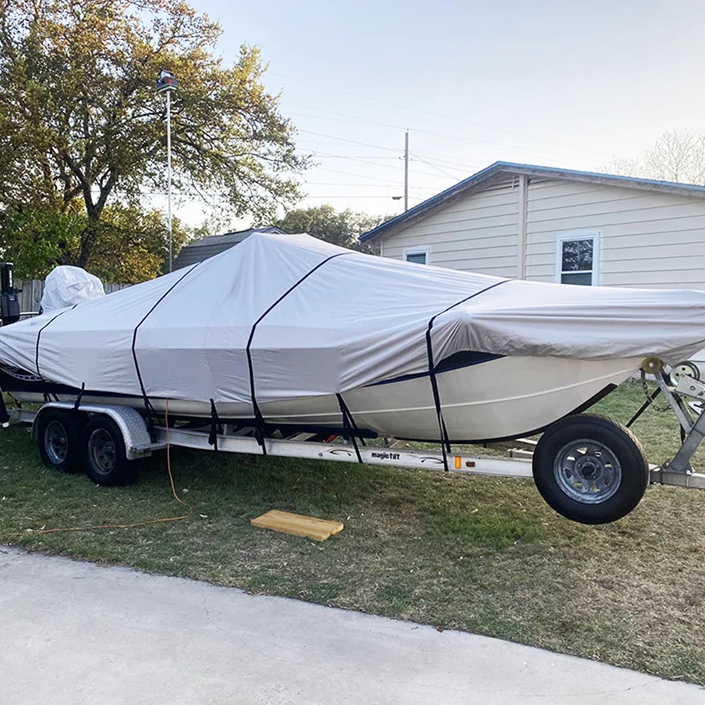 Hot selling outdoor waterproof boat cover for protecting boat from water, rain, snow, hail with custom logo, size