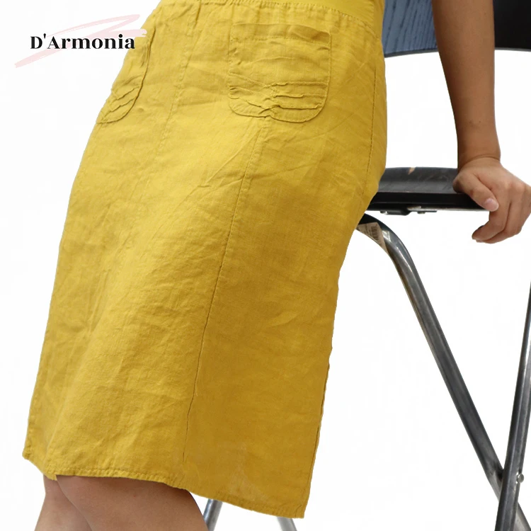 New Arrival Knee Length Pure Linen Women Skirt For Summer