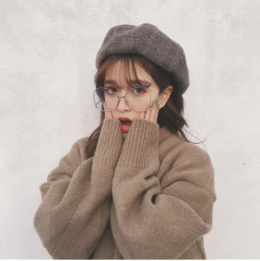 
Plaid pumpkin hat children autumn and winter Korean fashion literature retro Beret Japanese soft girl with British octagonal hat 