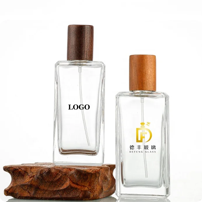 Perfume Bottle Manufacturer 50ml Fragrance Rectangle Glass Bottles With Wooden Cap