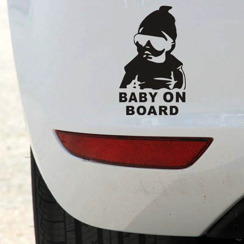 
14*9CM BABY ON BOARD Cool Rear Reflective Sunglasses Child Car Stickers Warning Decals Black/Silver 