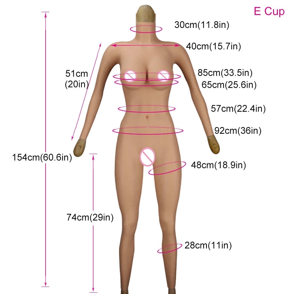 KnowU Crossdresser Silicone Pussy Female E Cup Full Body Suit One Piece Jumpsuit with Breast Form and Sissy Vagina Panties