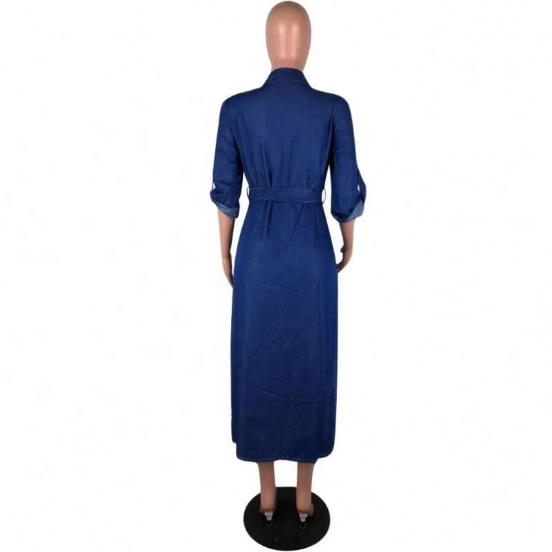 high quality dress brands women double slit denim long dress jeans