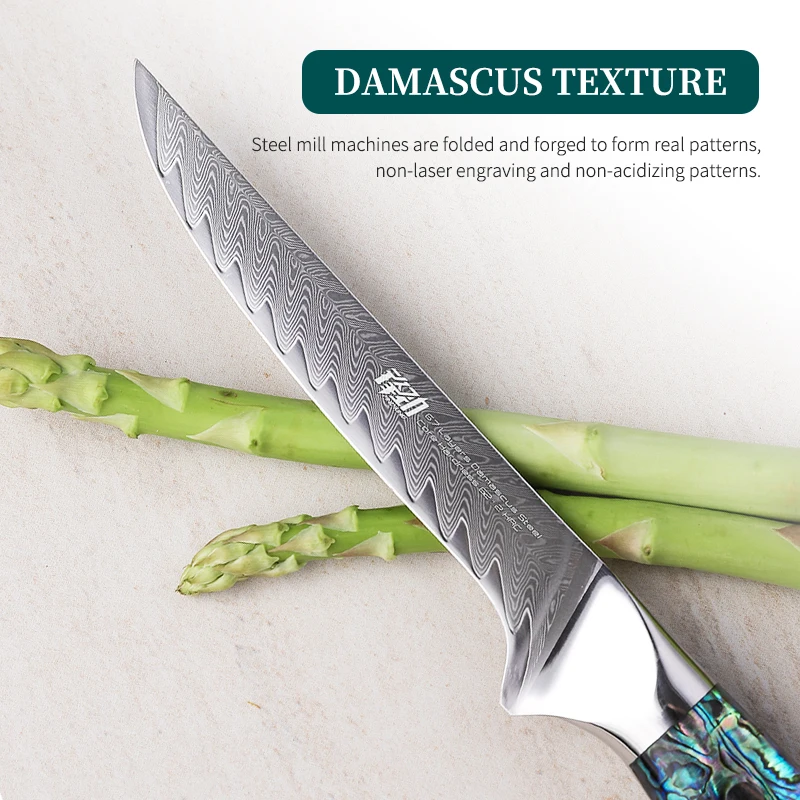 FINDKING Gorgeous Series 6 Inch Steak Knife Abalone Shell Handle 67 Layers Damascus Steel Kitchen Boning Knife with Gift Box