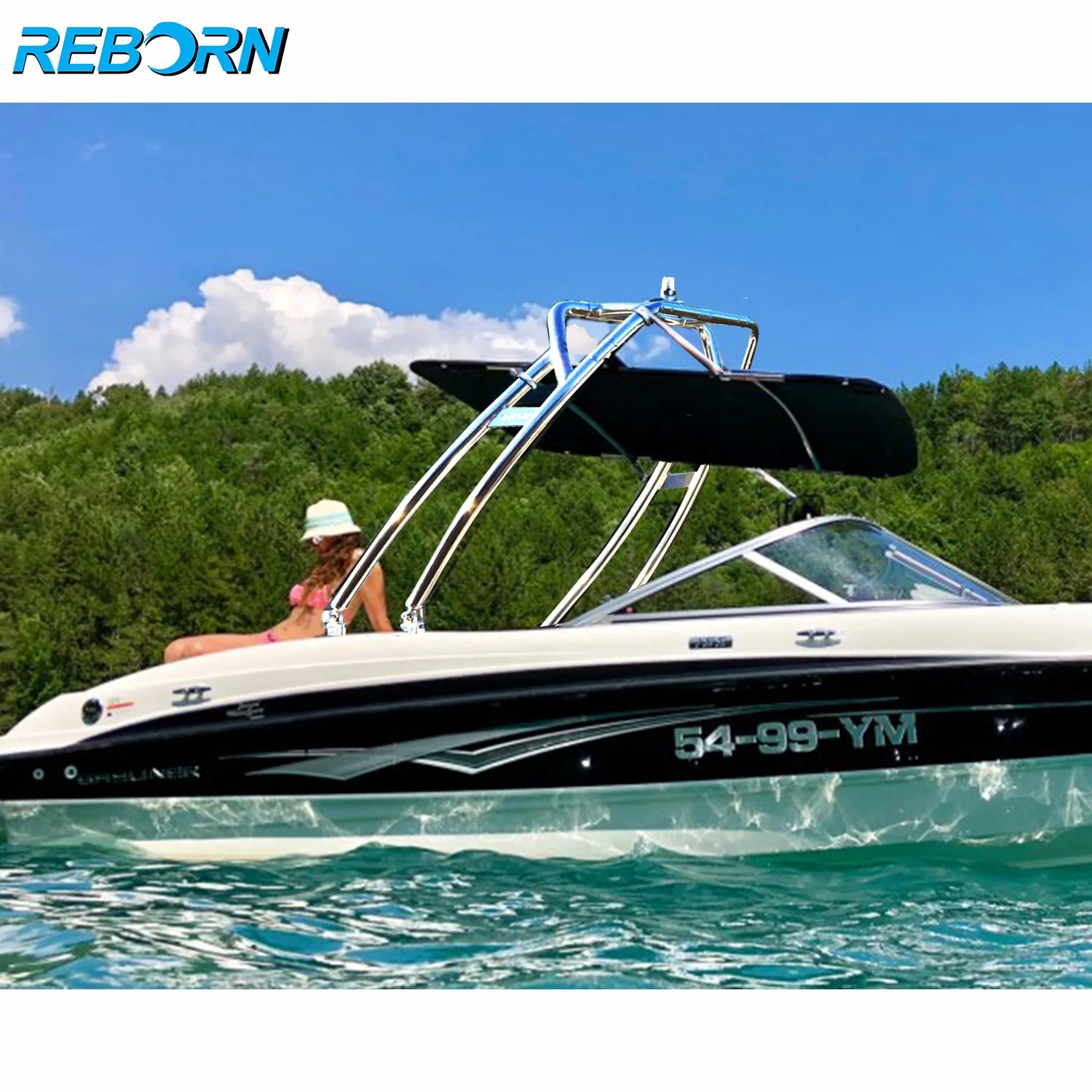 Reborn Launch Forward-facing White Coated Boat Wakeboard Tower Fast Install and Fold Down Boat Tower
