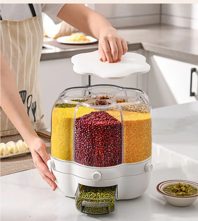 Household 20kgs Grain Dry Food Cereal Dispenser Plastic Rice Storage Box Container For Cereal Pulses Box