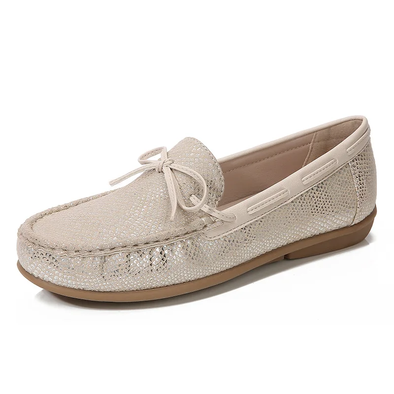 Туфли женские на плоской подошве, повседневные блестящие Мокасины, без застежки, мягкая подошва, с бантом, легкие лоферы, для вождения