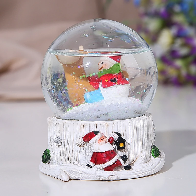 White Stump Base Christmas Resin Craft Figure Snow Ball Snow Globe Christmas Inner View Snowflake Snowball