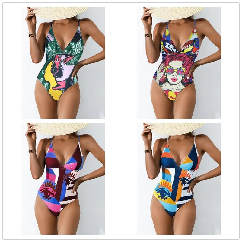 JSN71003 2024 tendy sling bikini beachwear demon blue eyes monokini bathing suit pattern swimwear sexy women swimsuit