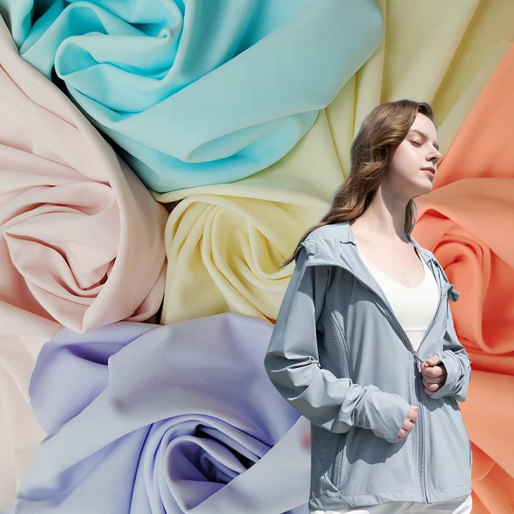 Factory Supply Breathable Ice Silk 13%Spandex 87%Nylon Sunscreen Fabric Nylon Sunscreen Fabric