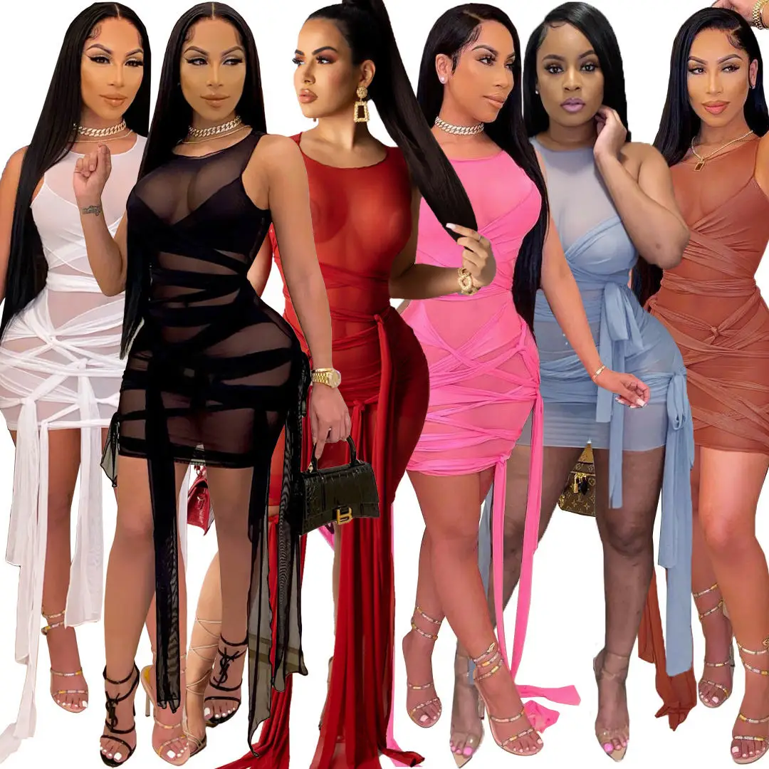 Wholesale 2021 Hollow Out Bandage Dress Fashion Women Summer Dress Mini Slim Party Dress