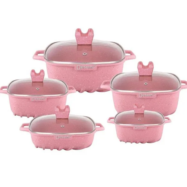 10pcs Dessini die casting non-stick nonstickaluminum cookware set with square shape
