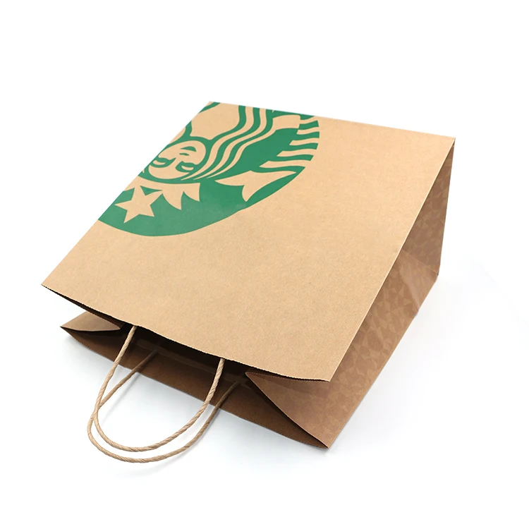 
custom printing food carryout packaging twisted handles brown kraft takeaway paper carrier bag 