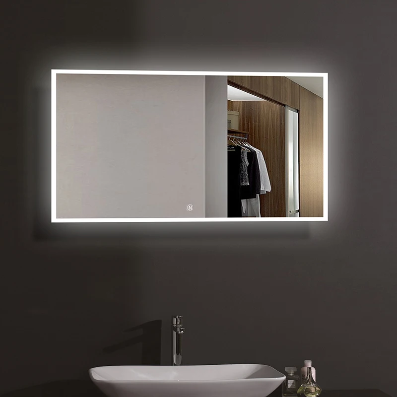Frameless Makeup Large Led Rectangle Mirror Bathroom Touch Screen Smart Lighting Vanity Wall Mirrors