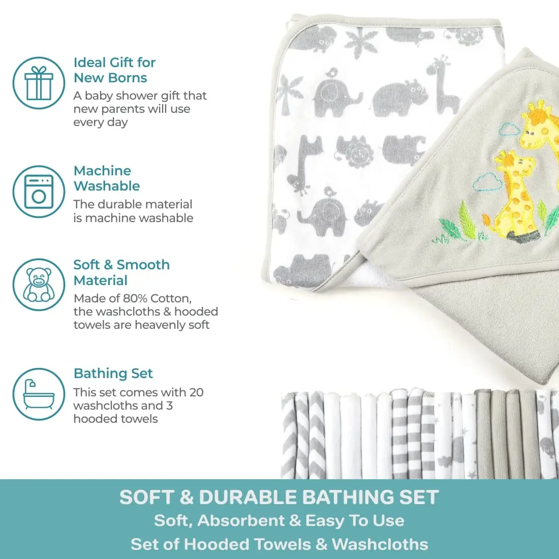 Wholesale Packable Soft Knitted Blanket Washcloths Set Bath Hooded Towels For Babies