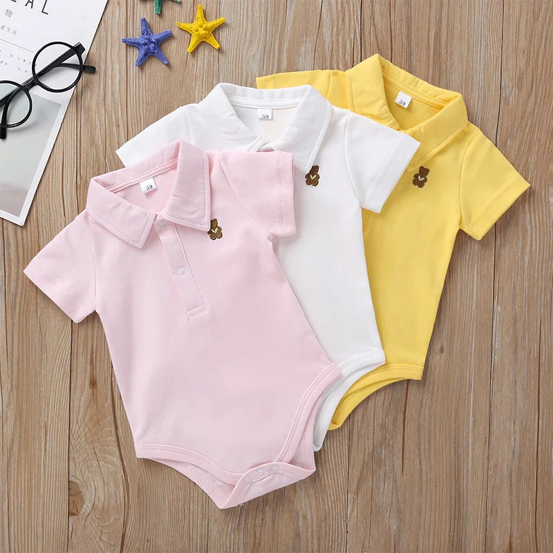 baby summer clothes Cotton Short Sleeve new born baby cloth Jumpsuit Candy Color 0-1 Years Baby Turn-down Collar Infant Romper